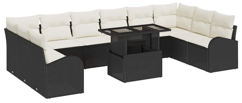 Kerti Kanapé Szett tárolóval 11 pcs Fekete Poli rattan