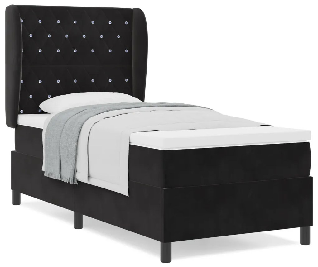 Boxspring Ágy Mattal Fekete 90x190 cm Bársonyos