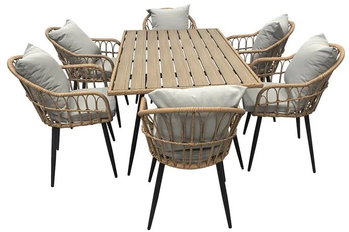 Kerti asztal 160x95x74 cm., fém műrattan, polywood asztallap