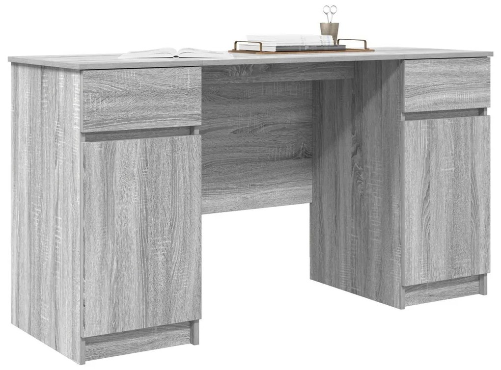 vidaXL Asztal fiókkal polcokkal Szürke sonoma 140 x 49 x 76 cm Faanyag