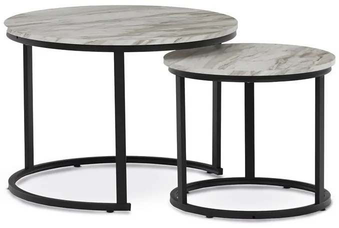 Set de măsuțe de cafea din 2 piese, blat din MDF cu decor marmură, cadru metalic