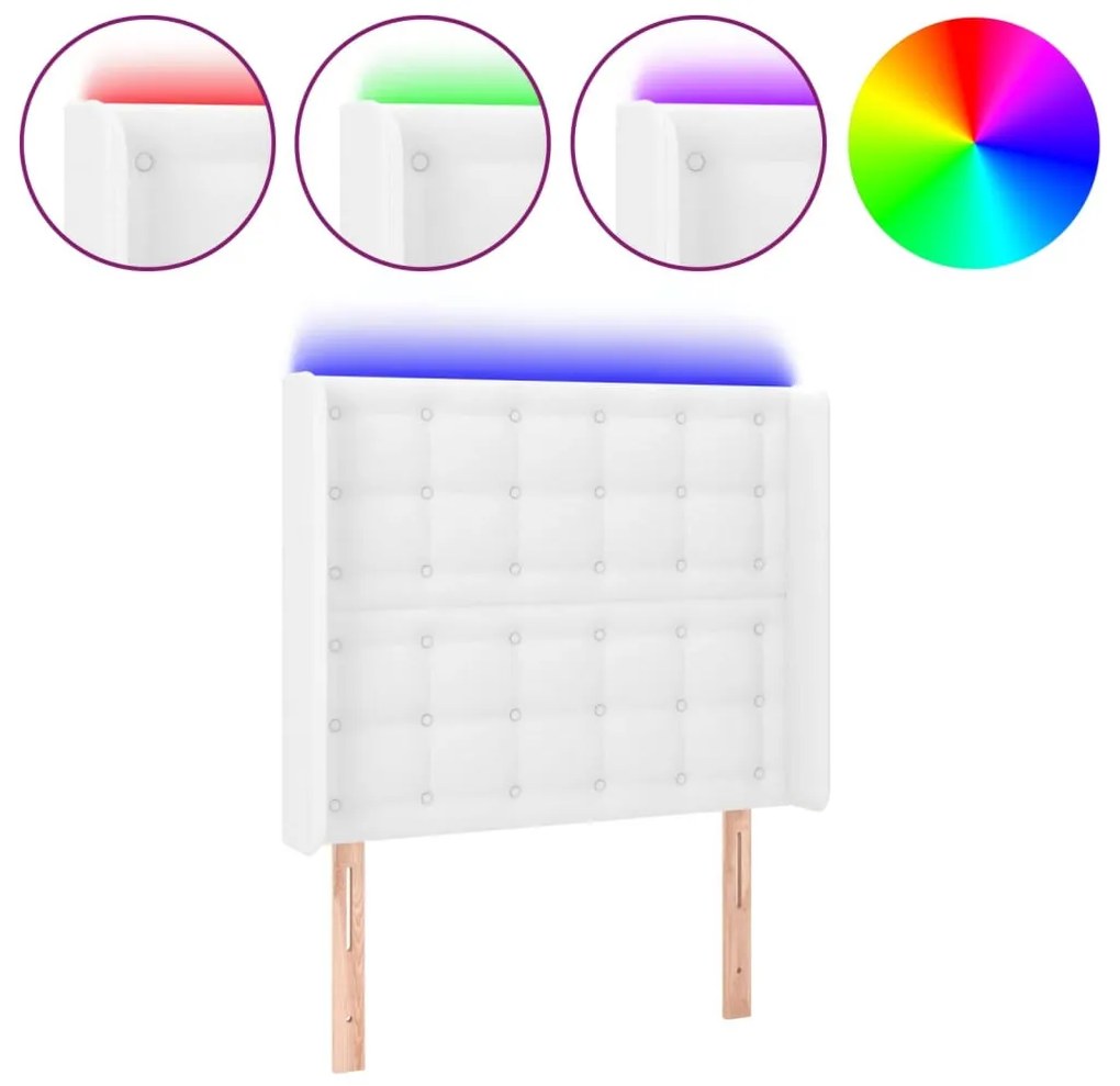 fehér műbőr LED-es fejtámla 83x16x118/128 cm
