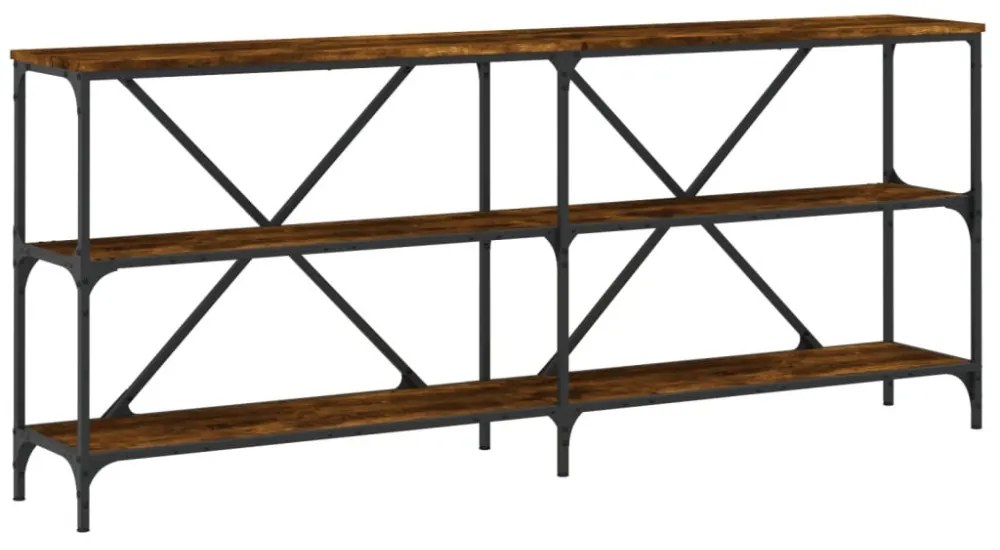füstös tölgy színű szerelt fa és vas tálalóasztal 180x30x75 cm