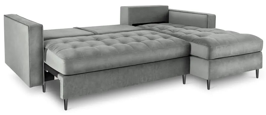 Santo világosszürke kinyitható bársony sarokkanapé, jobb oldali - Milo Casa