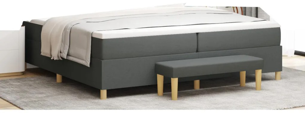 Boxspring ágy matraccal és paddal Sötétszürke 200x200 cm Szövet