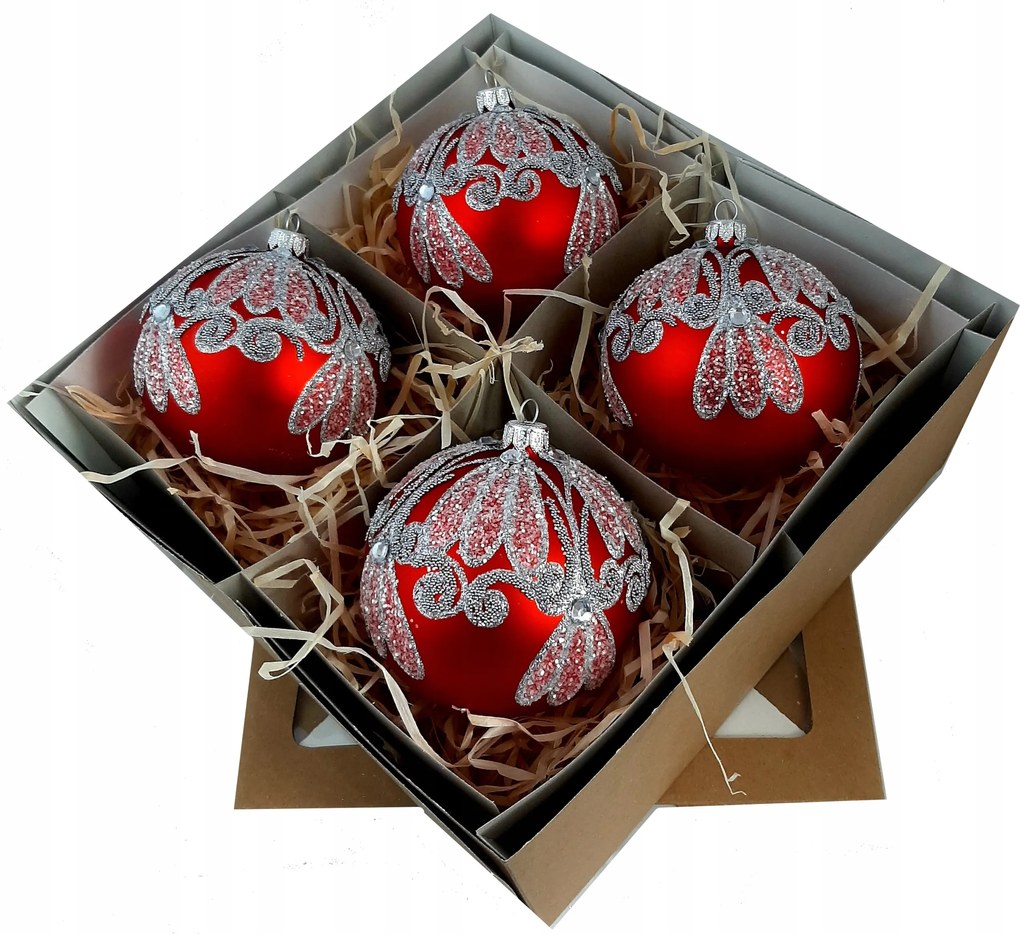 Üveg karácsonyfadísz 4 db 10 cm Prémium