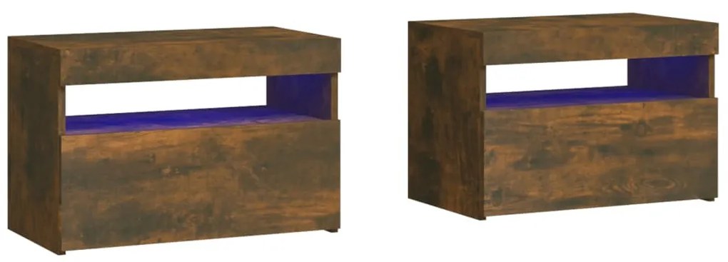 2 db füstös tölgy színű éjjeliszekrény LED-ekkel 60x35x40 cm