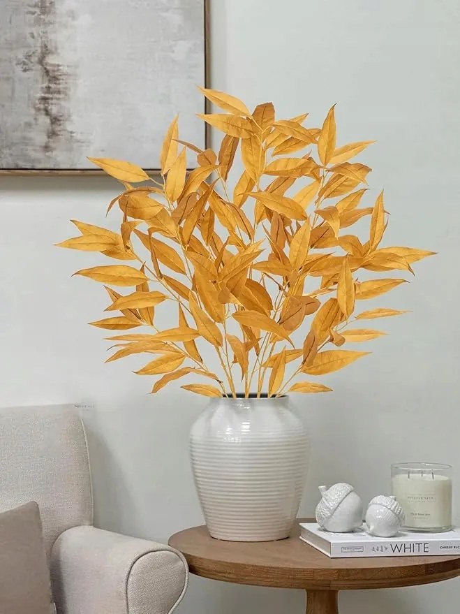 Mesterséges eukaliptusz levelek narancssárga 3 db őszi levelek