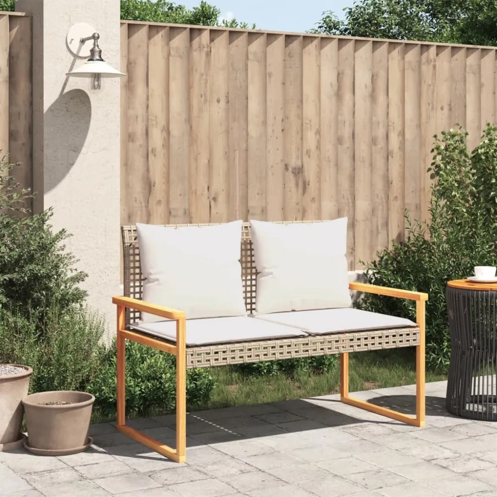 vegyes bézs polyrattan és akácfa kerti pad párnával