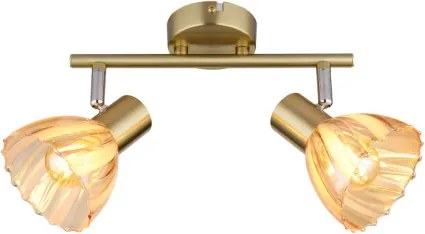 Globo 54315M-2 Fali spotlámpa, fém sárgaréz színű matt, króm, borostyánszínű üveg, szatírozott, elfordítható, HxSzxM: 250x130x190mm, 2x E14 40W 230V izzók nélkül