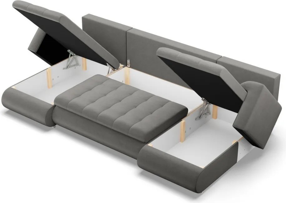 Tokio U alakú sarokkanapé, 3 ágyneműtartóval, bársony, univerzális oldal, világosszürke