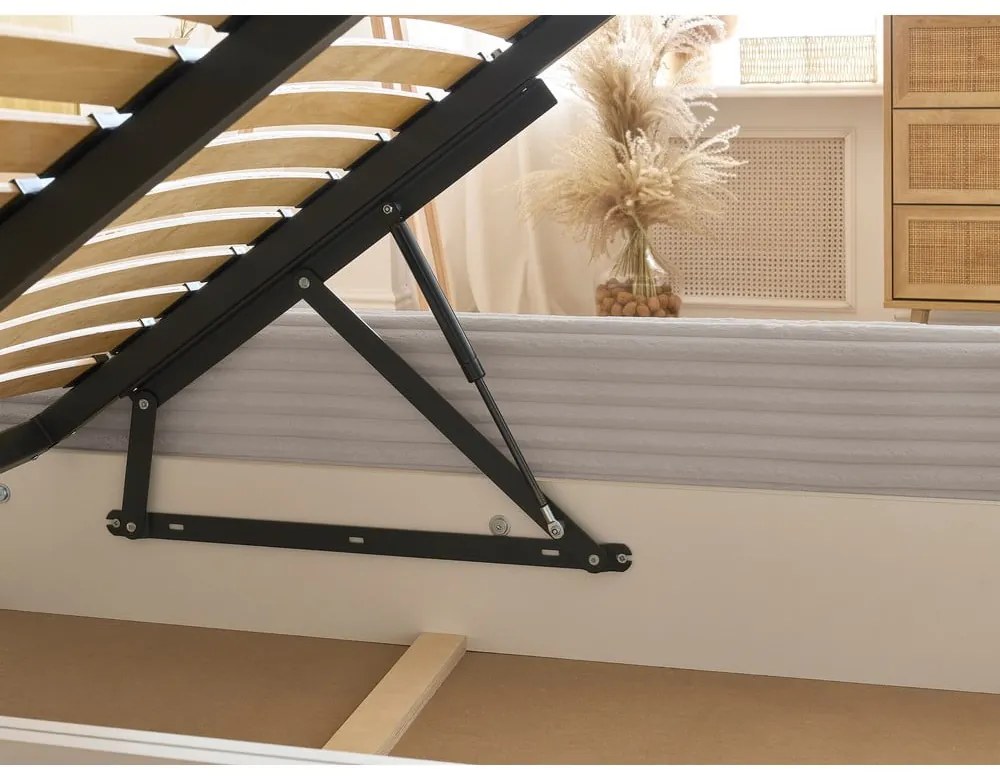 Bézs kárpitozott ágyneműtartós franciaágy ágyráccsal 160x200 cm Jade – Bobochic Paris