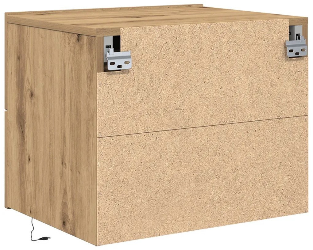 Éjjeli Asztal LED Fali Szereléssel Kézműves Tölgy 50x39x41 cm