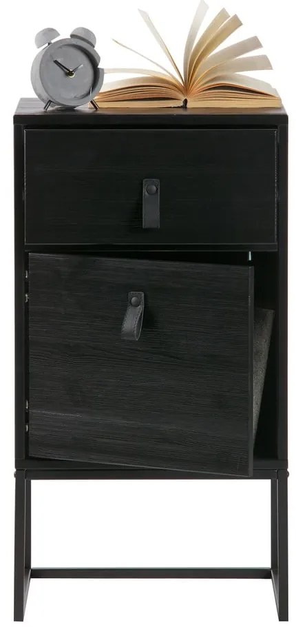 Zola fekete fiókos éjjeliszekrény ajtóval - WOOOD