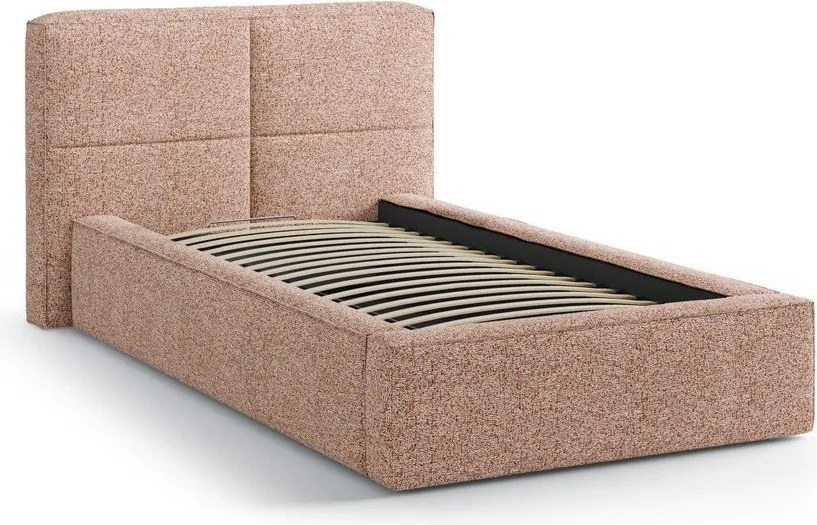 Rózsaszín kárpitozott ágyneműtartós egyszemélyes ágy ágyráccsal 90x200 cm Darren – Micadoni