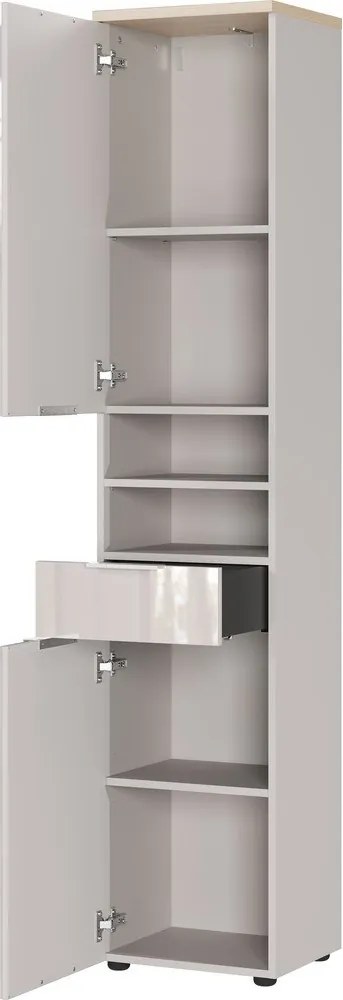 Krémszínű fényes magas-keskeny fürdőszoba szekrény 39x190 cm Tavira – Germania