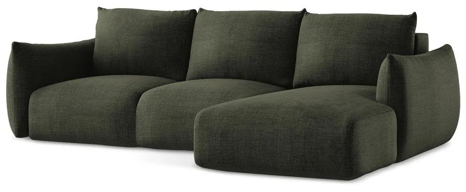 Zöld kinyitható sarokkanapé (jobb oldali-heverő résszel) Leila – Makamii