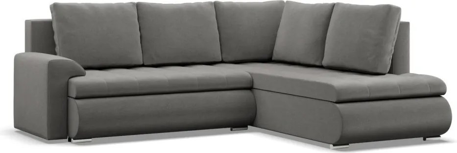 Tokio sarokkanapé, L alakú háttámlával, 2 ágyneműtartóval, bársony, jobboldali, világosszürke