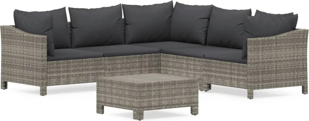 vidaXL 6 részes szürke polyrattan kerti ülőgarnitúra párnákkal