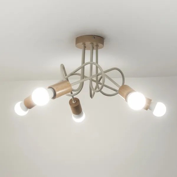 Felületre szerelhető csillár OXFORD 5xE27/15W/230V fenyő/krémszínű