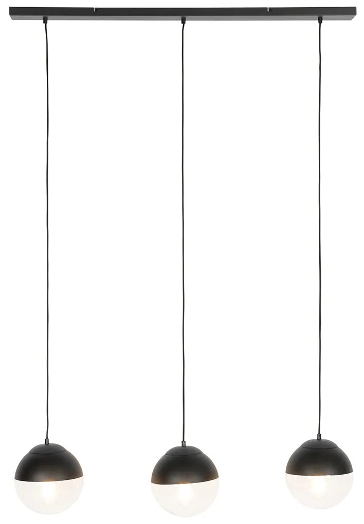 Retro függőlámpa fekete átlátszó üveggel, hosszúkás, 3-lámpás - Eclipse