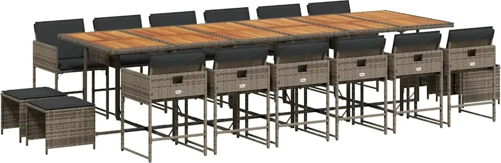 vidaXL 17 részes szürke polyrattan kerti étkezőgarnitúra párnával