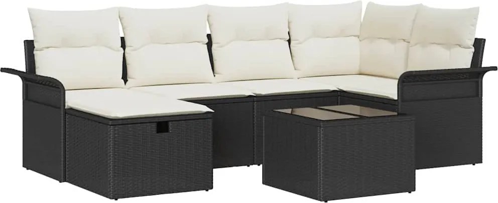 vidaXL Kerti Kanapé Szett párnával tárolóval 7 pcs Poli rattan
