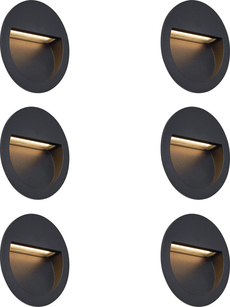 6 darabos modern süllyesztett fali lámpa szett fekete LED-del IP65 - Gem