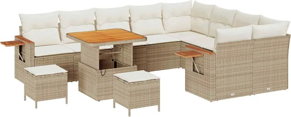 vidaXL Kerti Kanapé Szett párnával 13 pcs Beige és krém polirattan