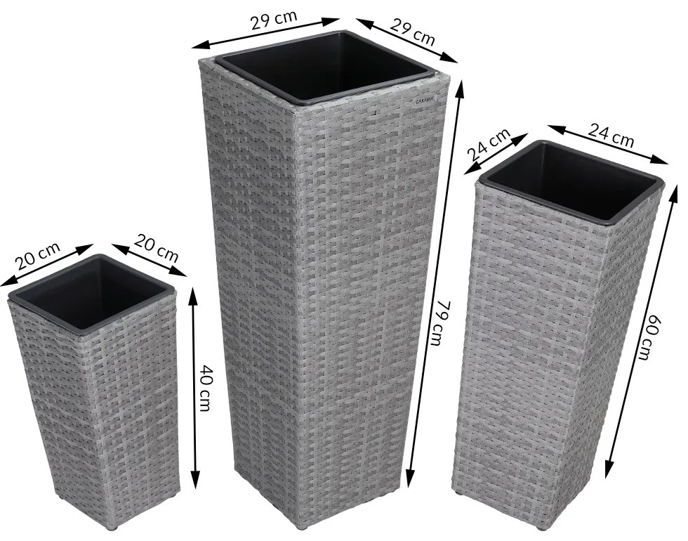 Casaria® 3 darabos virágtartó készlet - szürke