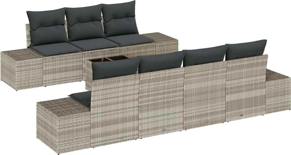 vidaXL Kerti Kanapé Szett párnával 8 pcs Világosszürke polirattan