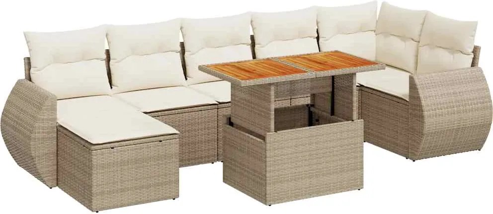 vidaXL 8 részes bézs polyrattan kerti ülőgarnitúra párnával