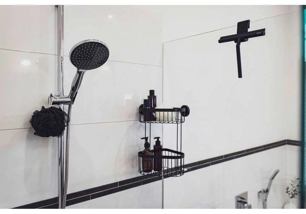 Fekete függő öntapadós fém fürdőszobai kiegészítő szett Classic – Wenko