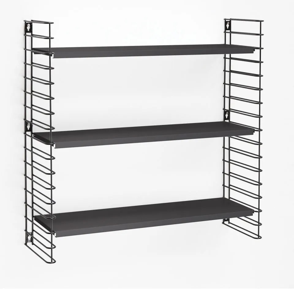 Libro háromszintes fekete polc, hossz 70 cm - Metaltex