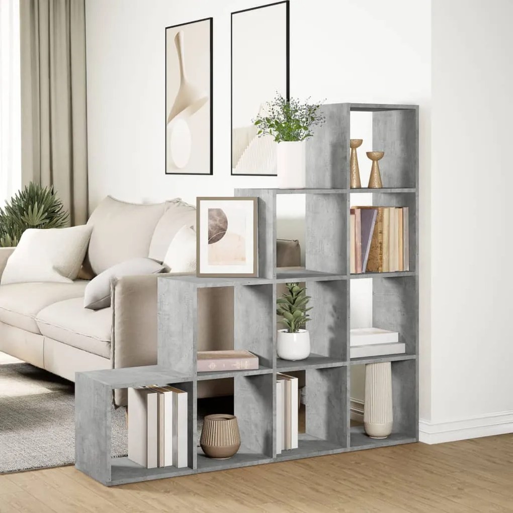 4 szintes betonszürke szerelt fa könyvespolc 131,5x29x131,5 cm