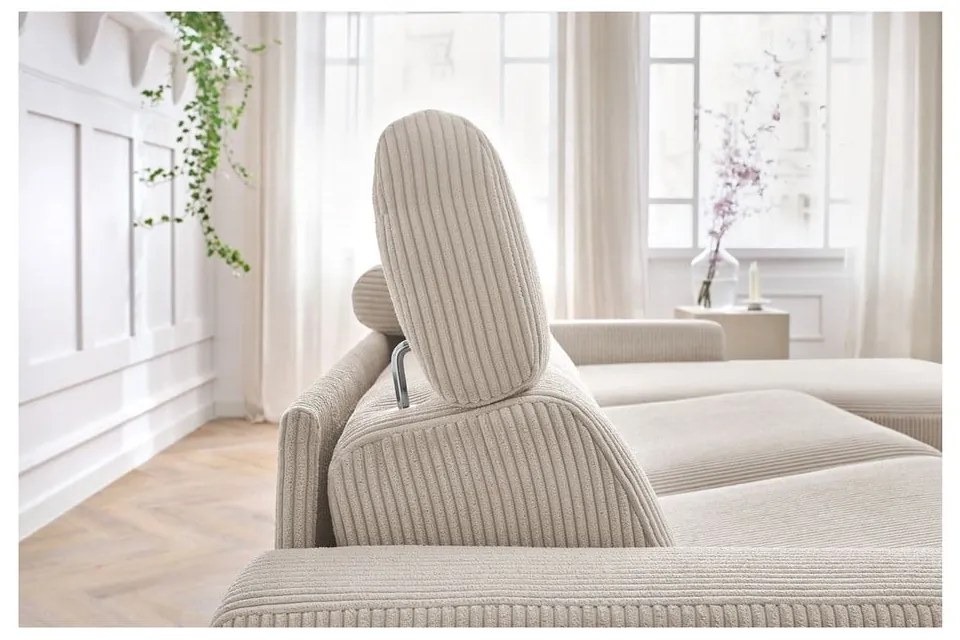 Krémszínű kordbársony kinyitható sarokkanapé (variálható) Monaco – Bobochic Paris