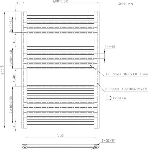 Novaservis - Fürdőszobai létra jellegű törölközőszárító radiátor 478W/230V 90x60 cm fehér, egyenes