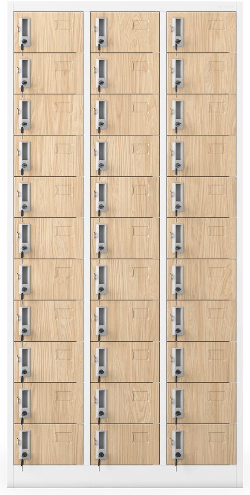 33 rekeszes irattároló szekrény, fehér/sonoma tölgy, 900x1850x450 mm: OLIVER Eco Design