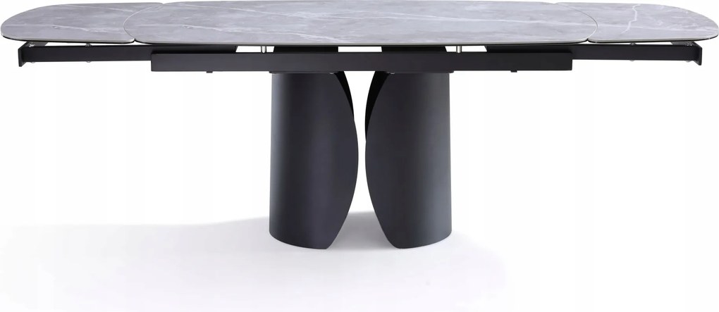 Kerámia asztal 160 – 240x90 Összecsukható Szürke Márvány, Fekete Lábak Ischia