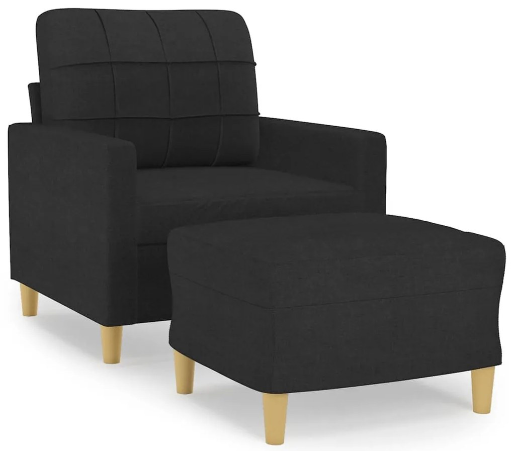 fekete szövet kanapéfotel lábtartóval 60 cm