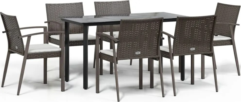 vidaXL 7 részes polyrattan és acél kerti étkezőgarnitúra párnával