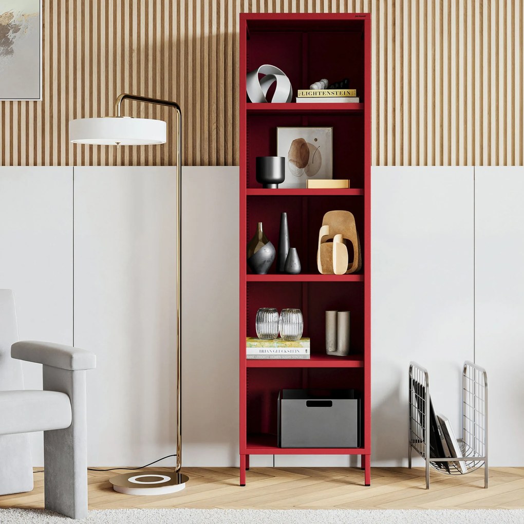 Könyvespolc MARIO, 500 x 1800 x 350 mm, Modern: piros