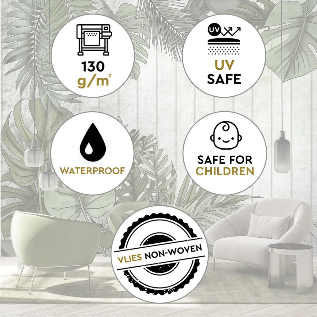 Gario Fotótapéta Egzotikus levelek fa táblákkal a háttérben Anyag: Vlies, Méret: 100 x 70 cm