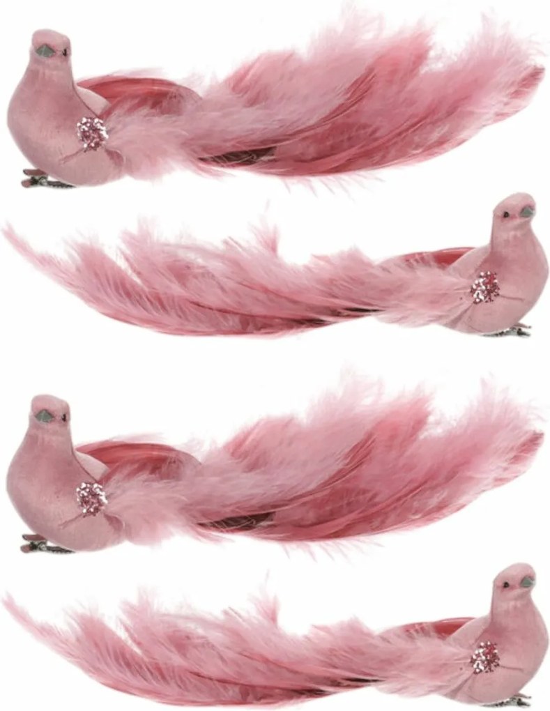 Rózsaszín páva klipszel, 25 x 8 x 6 cm, 4 darabosszett