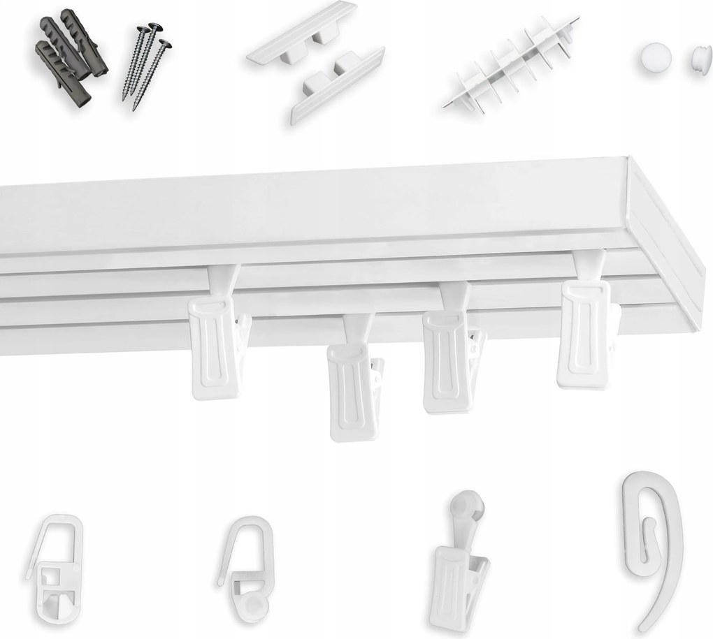 Mennyezeti függönykarnis tripla Pvc 340 cm mennyezeti sín béka biztosítótű szett