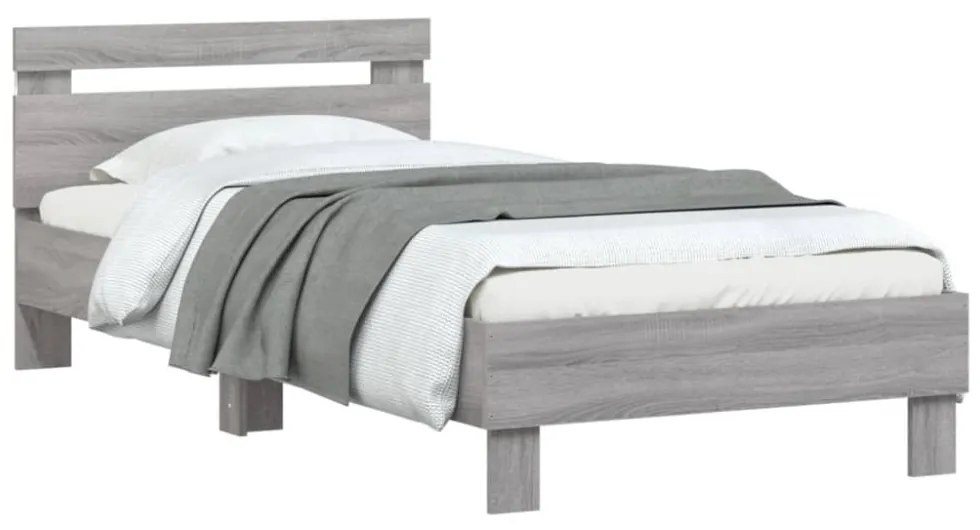 vidaXL szürke sonoma színű ágykeret fejtámlával és LED-ekkel 90x190 cm