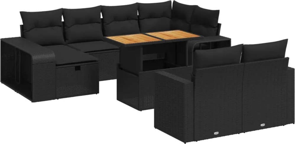 vidaXL 11 részes fekete polyrattan kerti ülőgarnitúra párnákkal