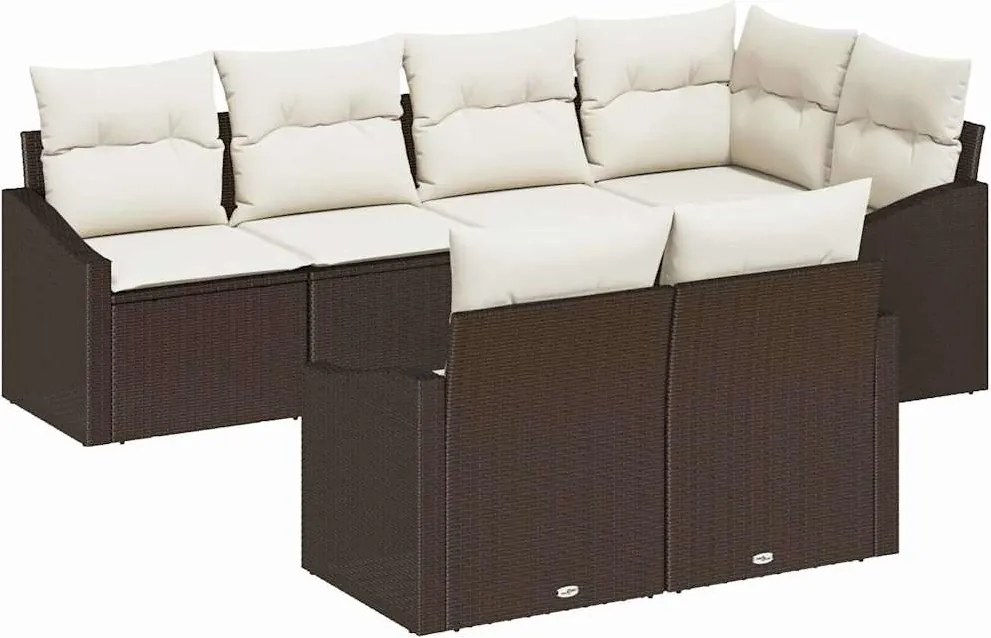 vidaXL Kanapé Szett párnával 7 pcs Barna polirattan