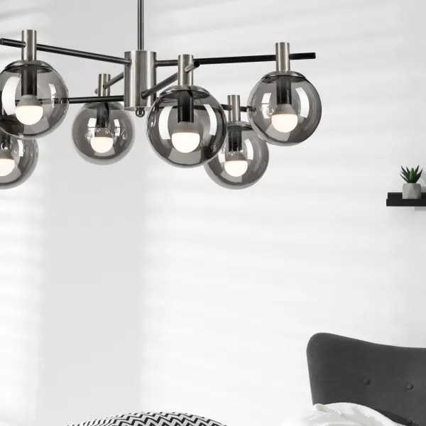 Csillár rúdon LILOU 6xE14/5W/230V matt króm/füstös