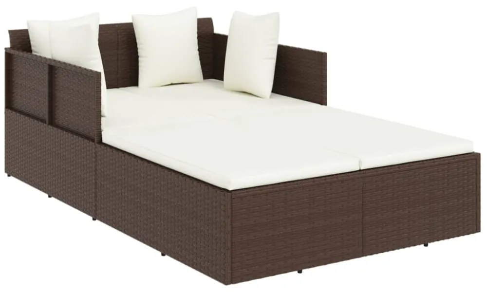barna polyrattan napozóágy párnával 182 x 118 x 63 cm